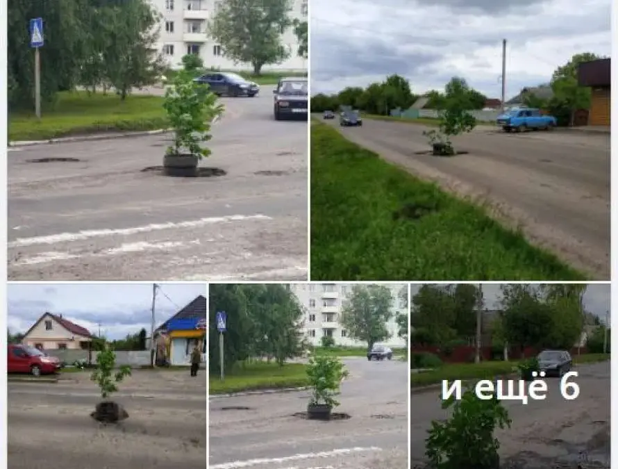 Ями на дорогах прикрасили траурними вінками на Черкащині