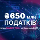 FAVBET Tech сплатив понад 650 млн грн податків за 9 місяців 2025 року